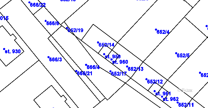 Parcela st. 959 v KÚ Borohrádek, Katastrální mapa