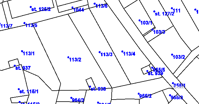 Parcela st. 113/3 v KÚ Borohrádek, Katastrální mapa
