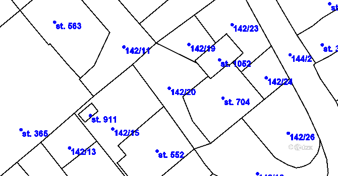 Parcela st. 142/20 v KÚ Borohrádek, Katastrální mapa