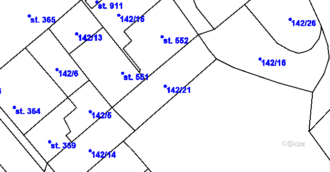 Parcela st. 142/21 v KÚ Borohrádek, Katastrální mapa
