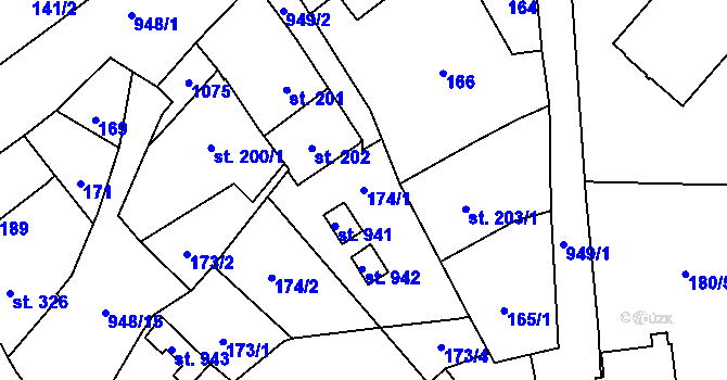 Parcela st. 174/1 v KÚ Borohrádek, Katastrální mapa