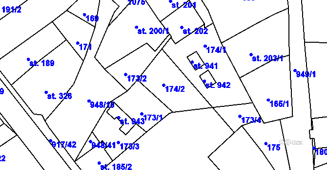 Parcela st. 174/2 v KÚ Borohrádek, Katastrální mapa