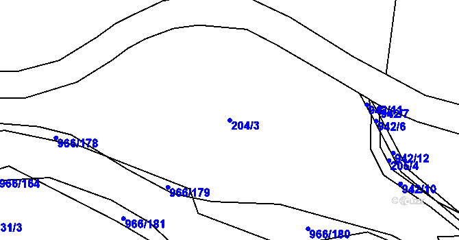 Parcela st. 204/3 v KÚ Borohrádek, Katastrální mapa