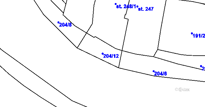 Parcela st. 204/12 v KÚ Borohrádek, Katastrální mapa