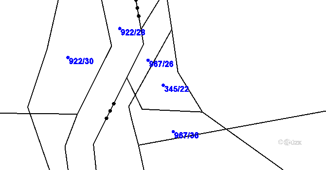Parcela st. 345/22 v KÚ Borohrádek, Katastrální mapa