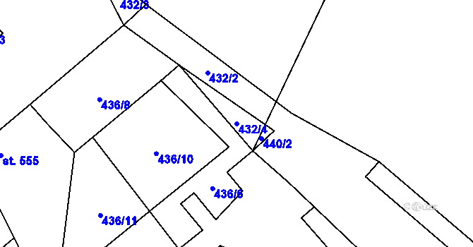 Parcela st. 432/4 v KÚ Borohrádek, Katastrální mapa