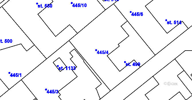 Parcela st. 445/4 v KÚ Borohrádek, Katastrální mapa