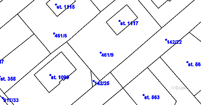 Parcela st. 461/9 v KÚ Borohrádek, Katastrální mapa