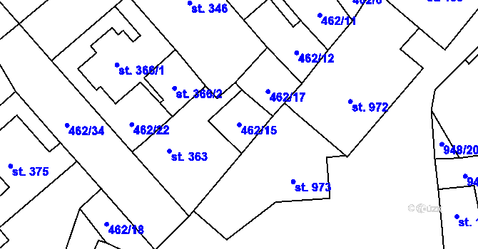 Parcela st. 462/15 v KÚ Borohrádek, Katastrální mapa