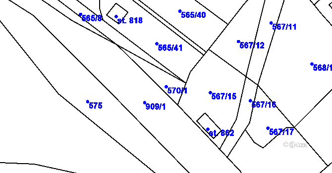 Parcela st. 570/1 v KÚ Borohrádek, Katastrální mapa