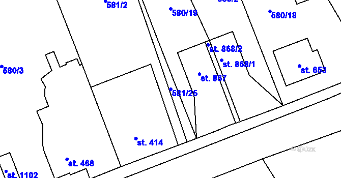 Parcela st. 581/25 v KÚ Borohrádek, Katastrální mapa