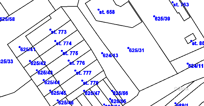 Parcela st. 624/13 v KÚ Borohrádek, Katastrální mapa