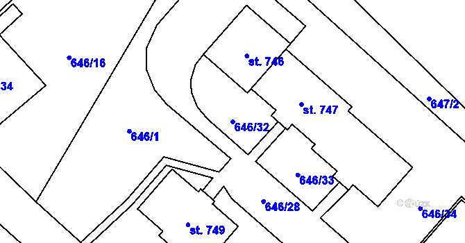 Parcela st. 646/32 v KÚ Borohrádek, Katastrální mapa