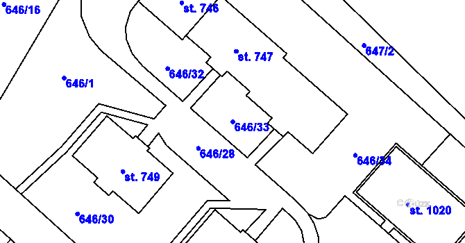 Parcela st. 646/33 v KÚ Borohrádek, Katastrální mapa