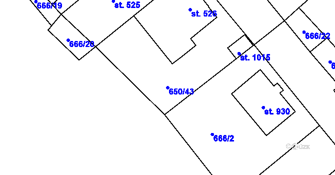 Parcela st. 650/43 v KÚ Borohrádek, Katastrální mapa