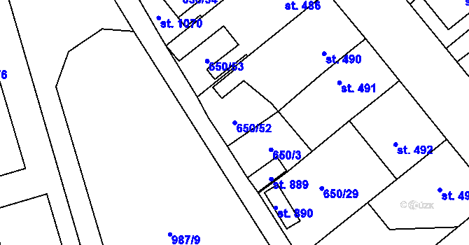 Parcela st. 650/52 v KÚ Borohrádek, Katastrální mapa