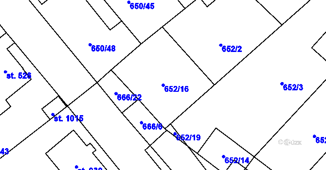 Parcela st. 652/16 v KÚ Borohrádek, Katastrální mapa