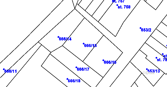 Parcela st. 666/15 v KÚ Borohrádek, Katastrální mapa