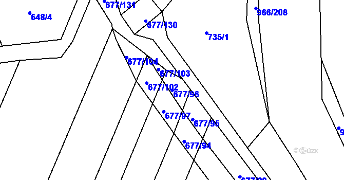 Parcela st. 677/96 v KÚ Borohrádek, Katastrální mapa