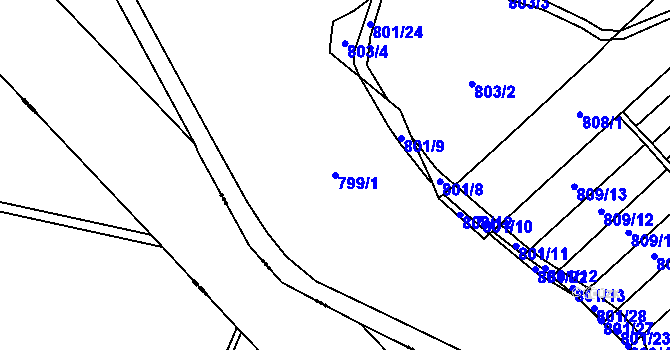Parcela st. 799/1 v KÚ Borohrádek, Katastrální mapa