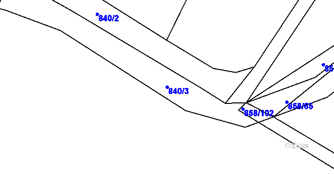 Parcela st. 840/3 v KÚ Borohrádek, Katastrální mapa