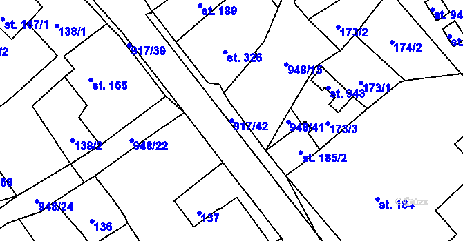 Parcela st. 917/42 v KÚ Borohrádek, Katastrální mapa