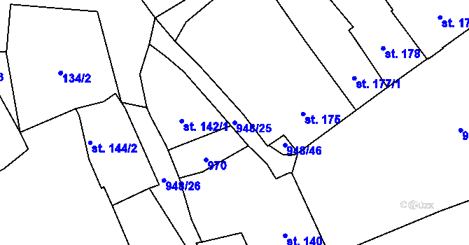 Parcela st. 948/25 v KÚ Borohrádek, Katastrální mapa