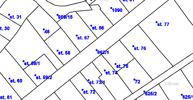 Parcela st. 962/1 v KÚ Borohrádek, Katastrální mapa