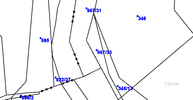 Parcela st. 967/33 v KÚ Borohrádek, Katastrální mapa