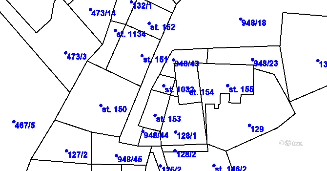 Parcela st. 1032 v KÚ Borohrádek, Katastrální mapa