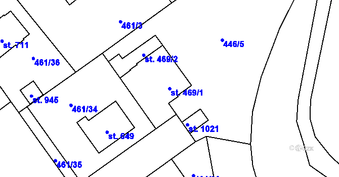 Parcela st. 469/1 v KÚ Borohrádek, Katastrální mapa