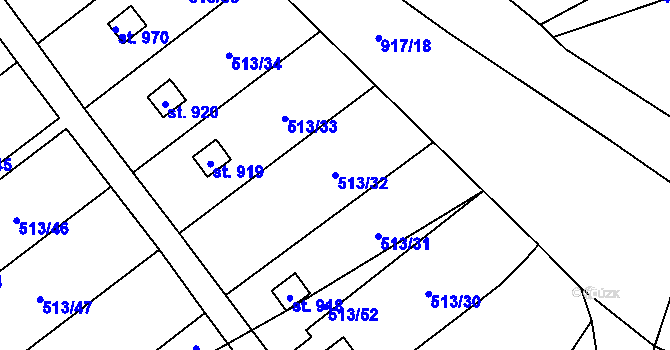 Parcela st. 513/32 v KÚ Borohrádek, Katastrální mapa