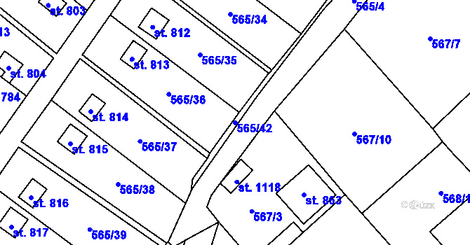 Parcela st. 565/42 v KÚ Borohrádek, Katastrální mapa