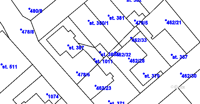 Parcela st. 380/2 v KÚ Borohrádek, Katastrální mapa