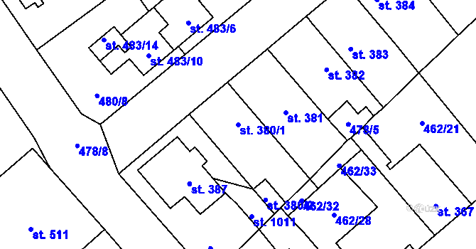 Parcela st. 380/1 v KÚ Borohrádek, Katastrální mapa