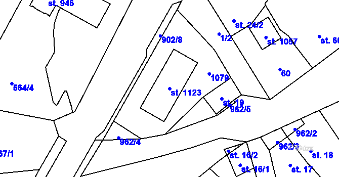 Parcela st. 1123 v KÚ Borohrádek, Katastrální mapa