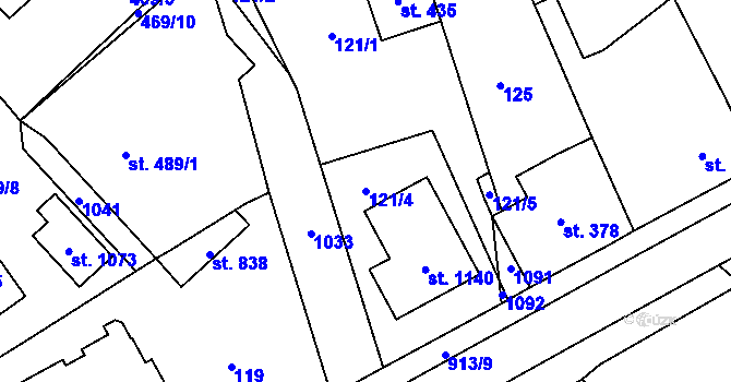 Parcela st. 121/4 v KÚ Borohrádek, Katastrální mapa
