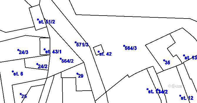 Parcela st. 42 v KÚ Hubenov u Borotic, Katastrální mapa