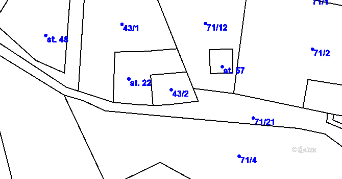 Parcela st. 43/2 v KÚ Hubenov u Borotic, Katastrální mapa