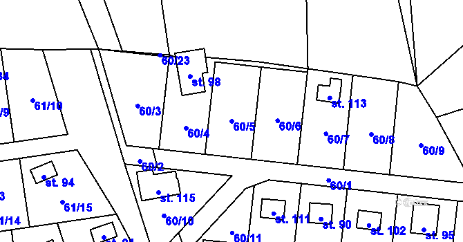 Parcela st. 60/5 v KÚ Hubenov u Borotic, Katastrální mapa