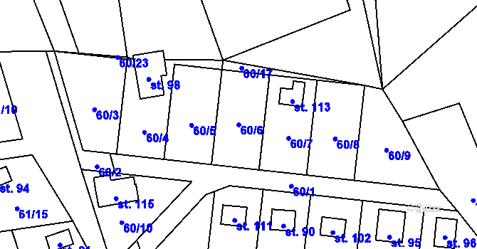 Parcela st. 60/6 v KÚ Hubenov u Borotic, Katastrální mapa