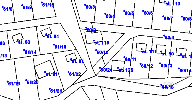 Parcela st. 60/10 v KÚ Hubenov u Borotic, Katastrální mapa