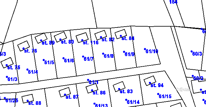 Parcela st. 61/8 v KÚ Hubenov u Borotic, Katastrální mapa