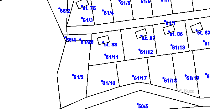 Parcela st. 61/11 v KÚ Hubenov u Borotic, Katastrální mapa