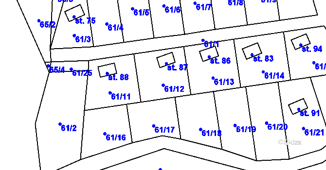 Parcela st. 61/12 v KÚ Hubenov u Borotic, Katastrální mapa
