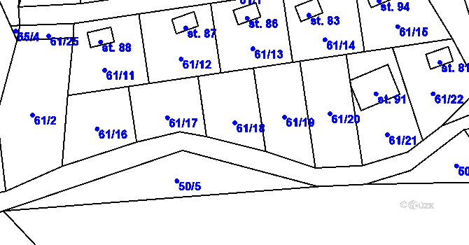Parcela st. 61/18 v KÚ Hubenov u Borotic, Katastrální mapa