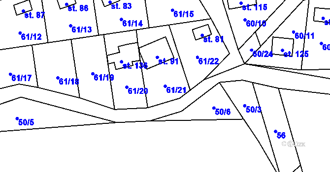 Parcela st. 61/21 v KÚ Hubenov u Borotic, Katastrální mapa