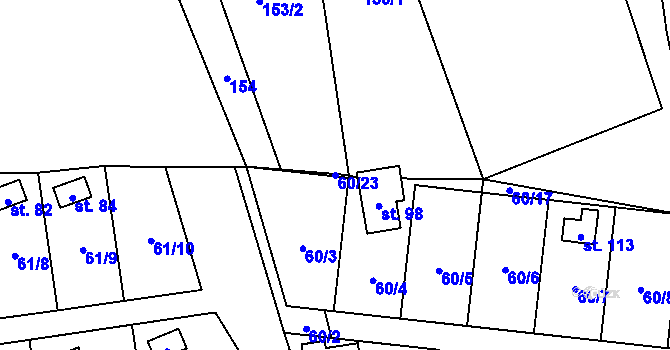 Parcela st. 60/23 v KÚ Hubenov u Borotic, Katastrální mapa