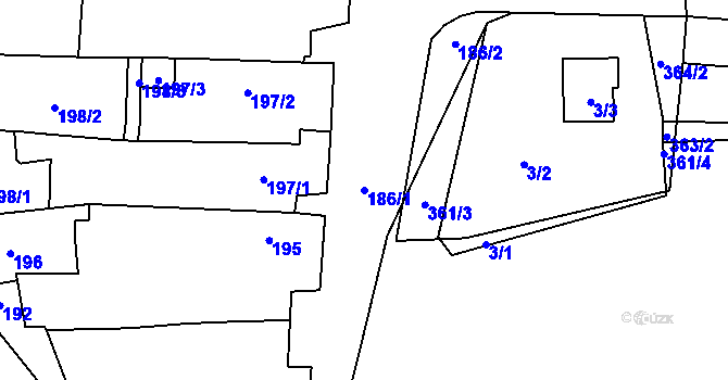 Parcela st. 186/1 v KÚ Borotice nad Jevišovkou, Katastrální mapa
