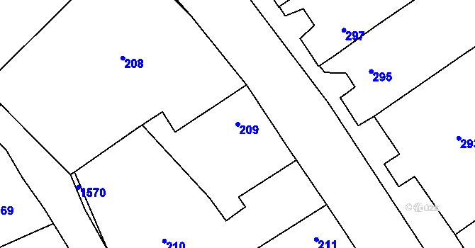 Parcela st. 209 v KÚ Borotice nad Jevišovkou, Katastrální mapa